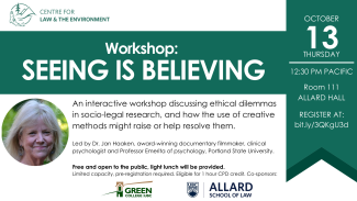 Social media card announcing Professor Haaken's socio-legal workshop