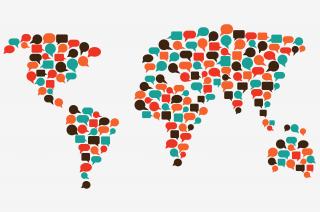 Map of world composed of speech balloons