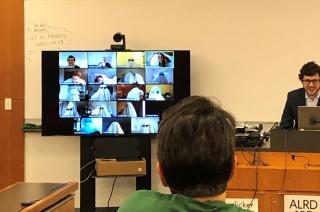 Classroom with TV monitor of students