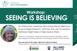 Social media card announcing Professor Haaken's socio-legal workshop